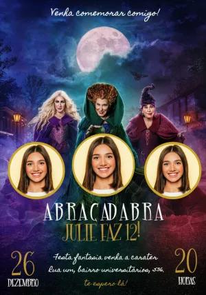 Convite Aniversário Abracadabra com Foto Mosaico para Editar