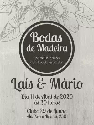 Convite Bodas de Madeira Rústico para Editar Online