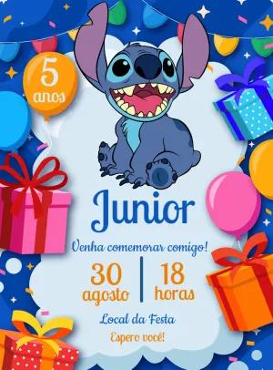 Convite de Aniversário Stitch para Editar e Imprimir