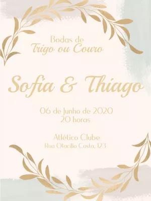Convite Bodas de Trigo com Folhas Douradas para Editar Online