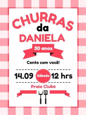 Convite Aniversário Churrasco Feminino para Editar Online