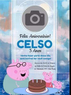 Convite Aniversário Peppa Pig com Foto para Editar Online