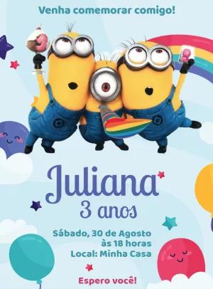 Convite de Aniversário Minions em Festa para Editar