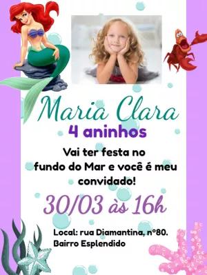 Convite Aniversário A Pequena Sereia com Foto para Editar