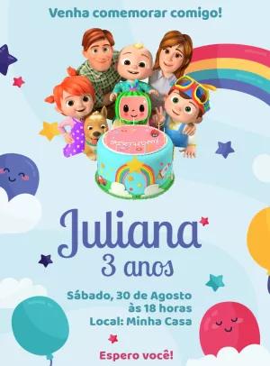 Convite de Aniversário Cocomelon com Personagens para Editar