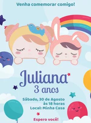 Convite de Aniversário Boneca Metoo para Editar Online