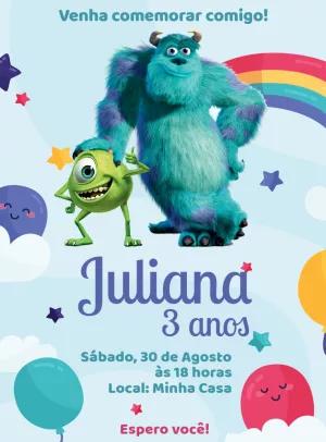 Convite de Aniversário Monstros SA para Editar Online