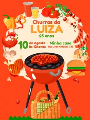 Convite Aniversário Churrasco Ilustrado para Editar Online