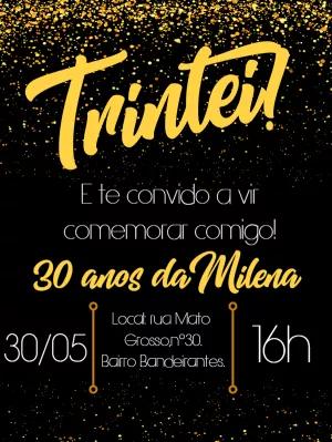 Convite de Aniversário Trintei com Glitter Dourado para Editar