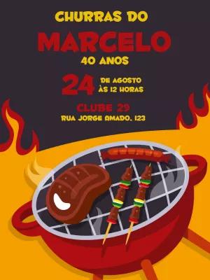 Convite de Aniversário Churrasco com Grelha para Editar Online