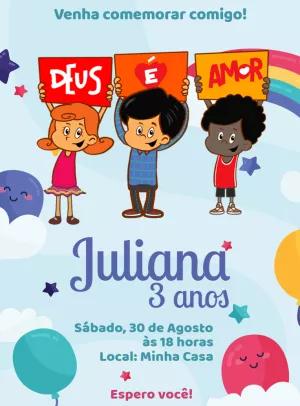 Convite Aniversário Três Palavrinhas para Editar Online