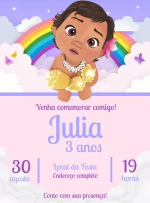 Convite de Aniversário Moana Baby para Editar Online