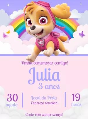 Convite Aniversário Patrulha Canina Skye para Editar Online