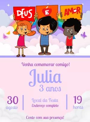 Convite de Aniversário Três Palavrinhas com Personagens para Editar