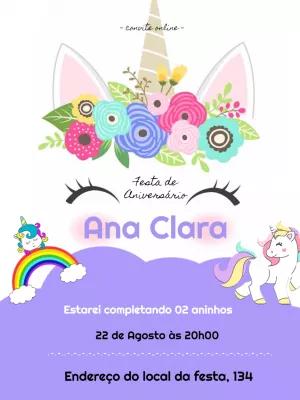 Convite Aniversário Unicórnio Mágico para Editar Online