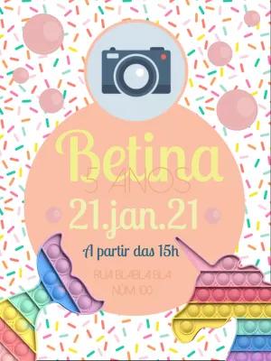 Convite Aniversário Pop It com Foto para Editar Online