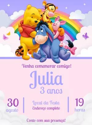 Convite de Aniversário Ursinho Pooh e Turma para Editar