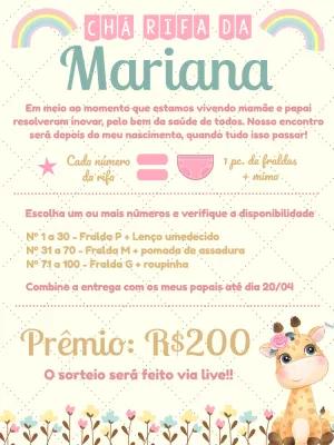 Convite Chá Rifa Girafinha Delicada para Editar Online
