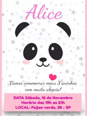 Convite de Aniversário Ursinha Panda para Editar Online