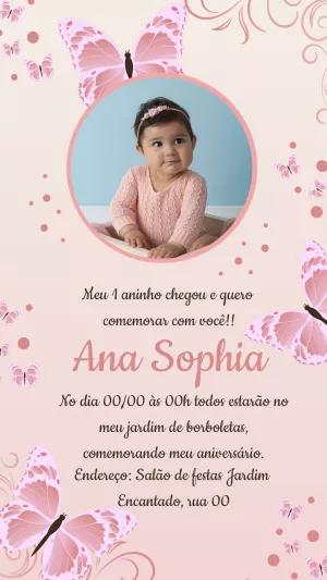 Convite Aniversário Jardim de Borboletas com Foto para Editar