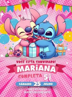 Convite Aniversário Stitch e Angel para Editar Online