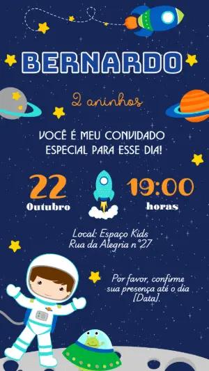 Convite de Aniversário Infantil Astronauta Editável