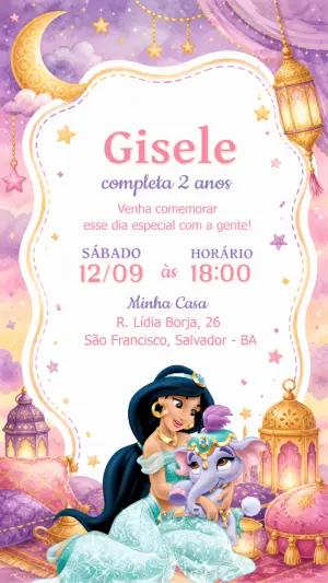 Convite Digital Aniversário Princesa Jasmine para Editar