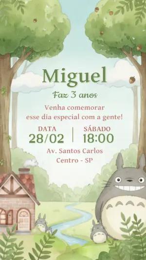 Convite de Aniversário Totoro Aquarela para Editar Online