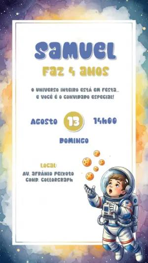 Convite Aniversário Astronauta Infantil para Editar Online