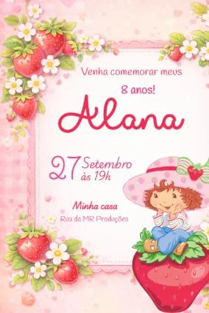 Convite de Aniversário Moranguinho Rosa Modelo Editável