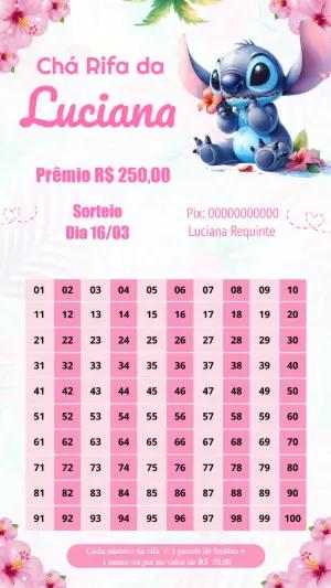 Rifa Chá de Bebê Stitch Rosa Tropical para Editar
