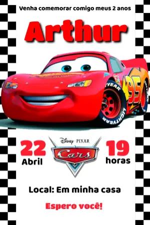 Convite de Aniversário Carros Relâmpago McQueen para Editar