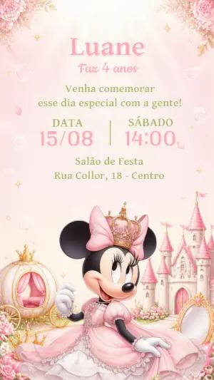 Convite Aniversário Minnie Realeza Digital para Editar