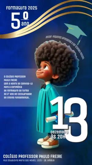 Convite Formatura Infantil 5º Ano Menino para Editar Online
