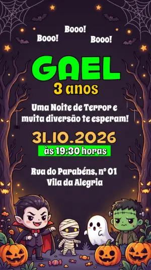 Convite de Aniversário Halloween Menino Fofo para Editar