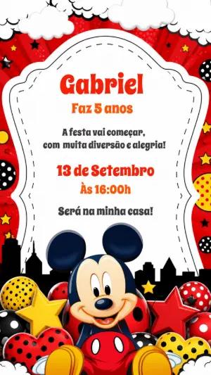 Convite de Aniversário Mickey Mouse Digital para Editar