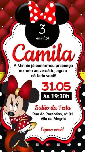 Convite de Aniversário Minnie Vermelha para Editar e Enviar