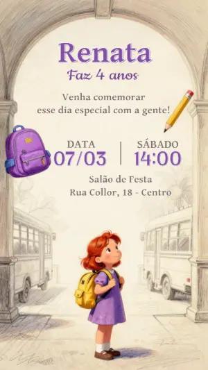 Convite de Aniversário Infantil Tema Escolar Editável