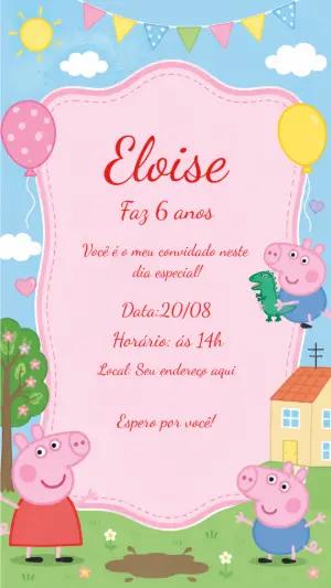 Convite de Aniversário Peppa Pig Digital para Editar