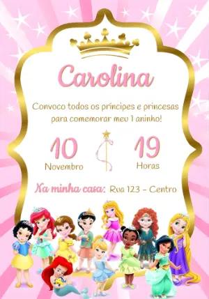Convite Aniversário Princesas Baby Fofas para Editar Online