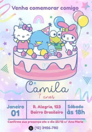 Convite de Aniversário Hello Kitty e Amigos para Editar Online