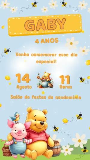 Convite de Aniversário Ursinho Pooh Fofo para Editar