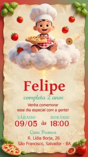 Convite de Aniversário Pizzaiolo Infantil para Editar