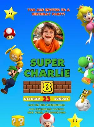 Super Mario Themed Birthday Invitation | Editable Digital Template with photo