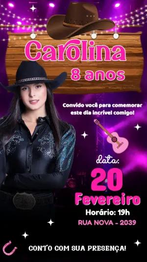 Convite de Aniversário Ana Castela Boiaideira com Foto Editável