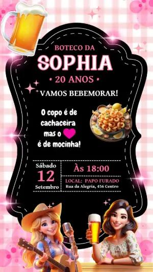 Convite de Aniversário Boteco Feminino Editável Online