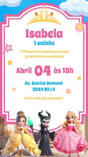 Convite Aniversário Princesas Disney para Editar Online