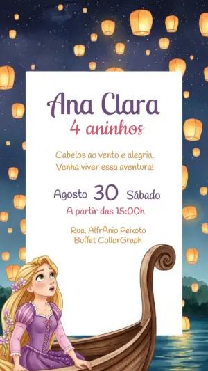 Convite de Aniversário Enrolados Rapunzel para Editar Online