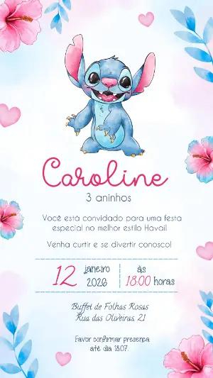 Convite de Aniversário Stitch Havaiano para Editar Online
