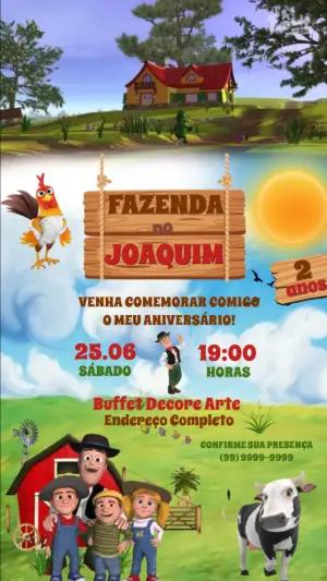 Convite Animado Aniversário Fazendinha do Zenon para Editar e Enviar
